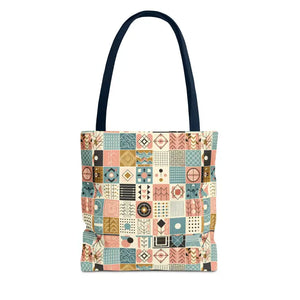 Chic Pastel Geometric Tote Bag with Black Handles - Dipaliz - 13’’ × / Navy - Bags