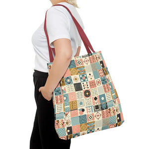 Chic Pastel Geometric Tote Bag with Black Handles - Dipaliz - Bags