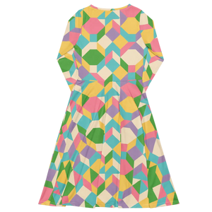 Pastel Geometric Pattern Midi Dress – Organic Cotton - Dipaliz - Dresses - Xs