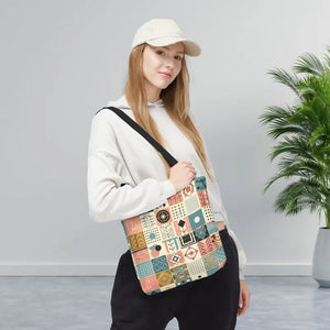 Pastel Geometric Pattern Aop Tote Bag with Boxed Corners - Dipaliz - 13’’ × / Black - Bags