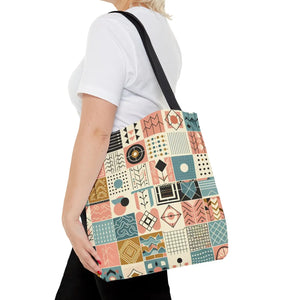 Pastel Geometric Pattern Aop Tote Bag - Boxed Corners - Dipaliz - Bags