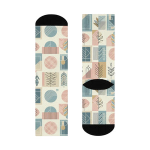 Cushioned Crew Socks - Pastel Geometric Pattern - Dipaliz