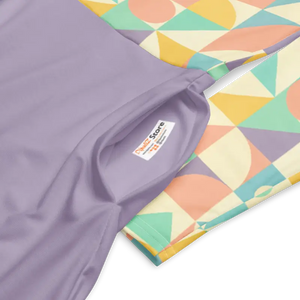 Pastel Geometric Pattern Sleeve Midi Dress Fitted Waist - Dipaliz - Dresses