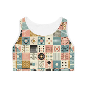 Pastel Geometric Pattern Sports Bra All Over Print - Dipaliz - s / White Stitching - Classic Bikinis