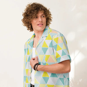 Geometric Pattern Unisex Button Shirt - Eco Summer - Dipaliz - Shirts
