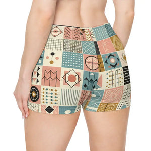 Pastel Geometric Pattern Women’s Shorts Moisture Wicking - Dipaliz
