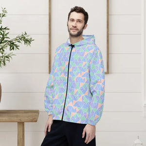 Outerwear - Pastel Geometric Windbreaker Jacket - Lightweight Hooded - Dipaliz Xs