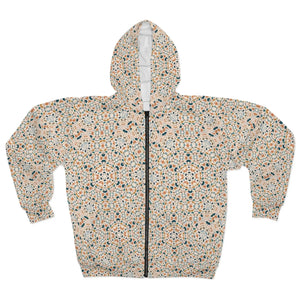 Women’s Boho Mosaic Mandala All-over Print Zip-up Hoodie | Peach Sage Cream Pattern Sweatshirt Unisex Zip (aop)