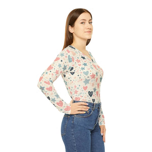 Pastel Hearts & Stars Women’s Long Sleeve V-neck Shirt (aop) - T-shirts - Xs
