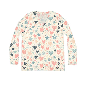 Pastel Hearts & Stars Women’s Long Sleeve V-neck Shirt (aop) - T-shirts - Xs