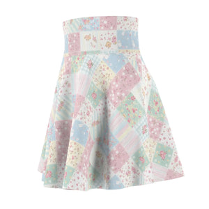 Pastel Patchwork Skater Skirt, Floral Quilt Print Women’s - Skirts