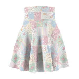Pastel Patchwork Skater Skirt, Floral Quilt Print Women’s - Skirts