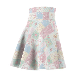 Pastel Patchwork Skater Skirt, Floral Quilt Print Women’s - Skirts
