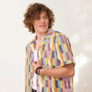 Button Shirt - Recycled Material Moisture Wicking Pastel Pattern - Dipaliz