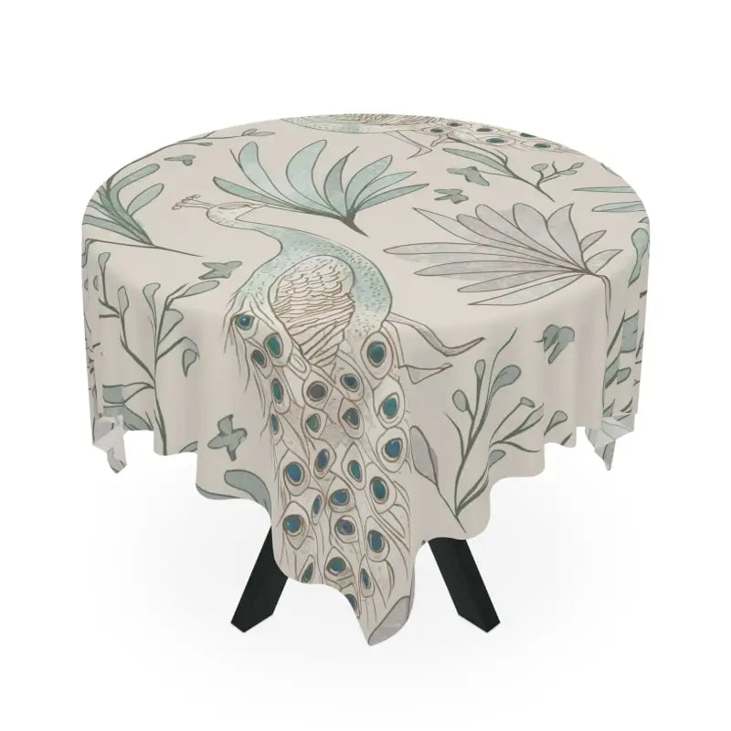 Dazzle your Dining: Pastel Peacock Polyester Tablecloth - one Size / White Home Decor