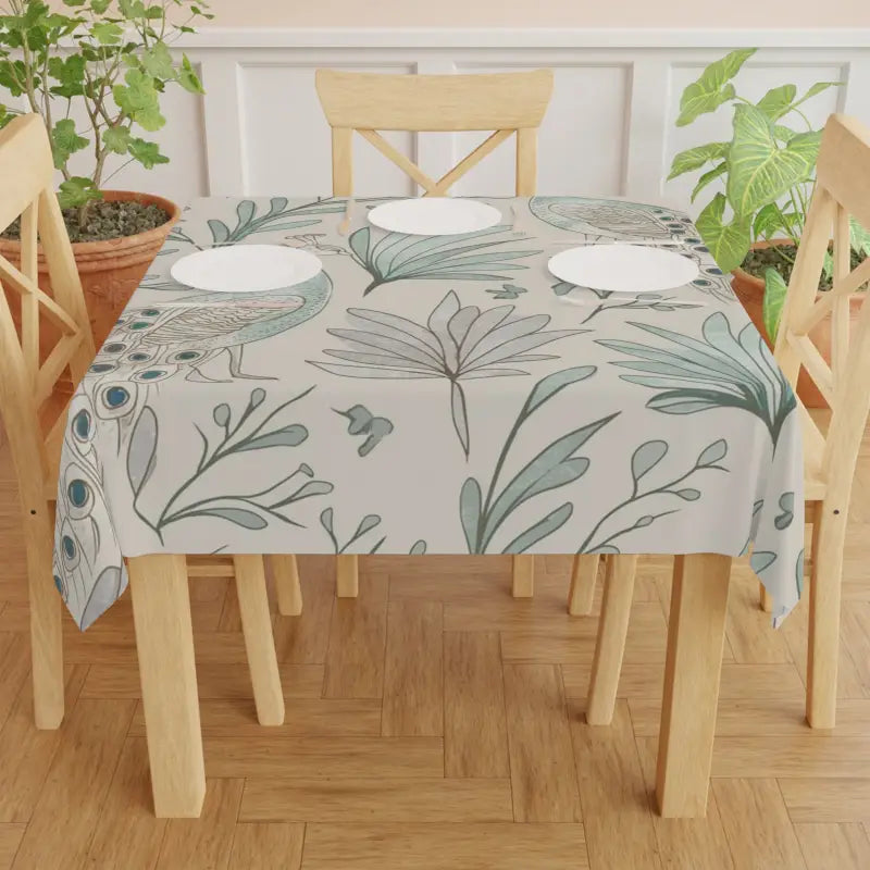 Dazzle your Dining: Pastel Peacock Polyester Tablecloth - one Size / White Home Decor