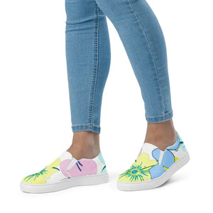 Women’s Fashion Canvas Shoes - Pastel Floral Slip Ons - Dipaliz - Sneakers