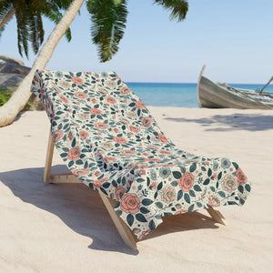 Pastel Rose Flowers Beach Towel – Cotton Loop - Dipaliz - Towels