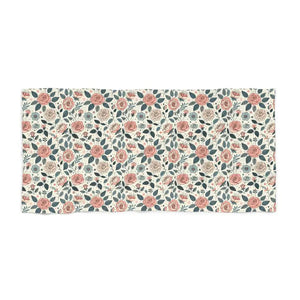 Pastel Rose Flowers Beach Towel Cotton Loop Backing - Dipaliz - Towels