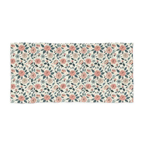 Pastel Rose Flowers Beach Towel Cotton Loop Backing - Dipaliz - Towels