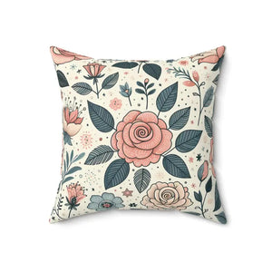 Pastel Rose Flowers Spun Polyester Square Pillow - Dipaliz - 18’’ × - Throw Pillows