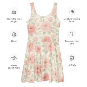 Skater Dress - Premium Quality Pastel Roses Print - Dipaliz - Dresses