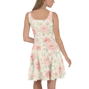 Skater Dress - Premium Quality Pastel Roses Print - Dipaliz - Dresses
