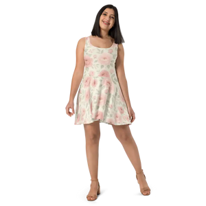 Skater Dress - Premium Quality Pastel Roses Print - Dipaliz - Dresses