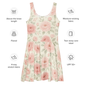 Pastel Roses Skater Dress – Premium Quality - Dipaliz - Dresses - Xs