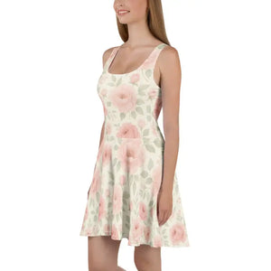 Skater Dress - Premium Quality Pastel Roses Print - Dipaliz - Dresses