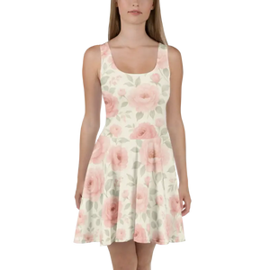 Skater Dress - Premium Quality Pastel Roses Print - Dipaliz - Dresses