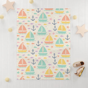Pastel Sailboat Baby Blanket - Nautical Fleece - Dipaliz - 30’’ × 40’’ / White - Home Decor
