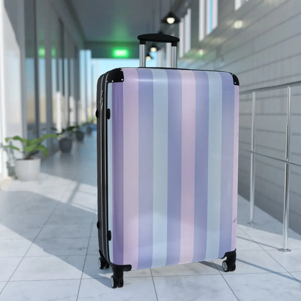 Pastel Stripe Carry-on Suitcase – Lightweight Travel Luggage - Large / Black - Bags