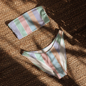 Pastel Stripe Recycled Bandeau Bikini | Upf50+ V-cut - Classic Bikinis - Xs