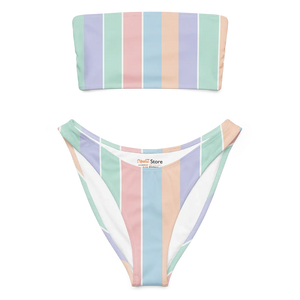 Pastel Stripe Recycled Bandeau Bikini | Upf50+ V-cut - Classic Bikinis - Xs