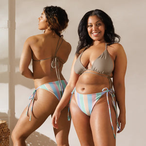 Pastel Stripe Recycled String Bikini Bottom | Upf50+ - Swim Briefs - Xs