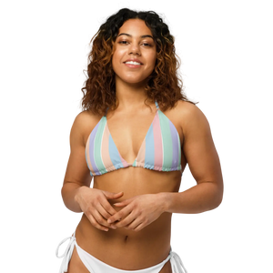 Pastel Stripe Recycled String Bikini Top | Upf50+ Padded - Swimwear Tops - Xs