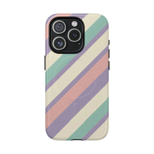 Pastel Stripe Tough Magnetic Phone Case - Iphone 15 Pro / Glossy