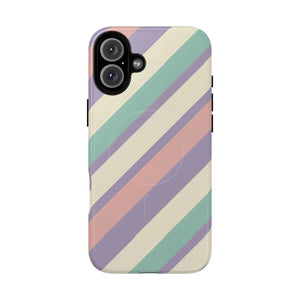 Pastel Stripe Tough Magnetic Phone Case - Iphone 16 Plus / Glossy