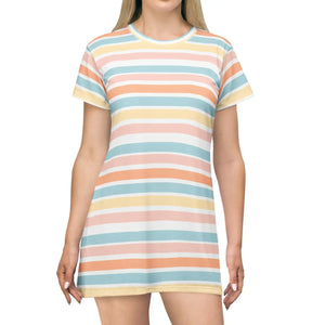 Pastel Striped T-shirt Dress - Summer Aop Shift - Dipaliz - Dresses