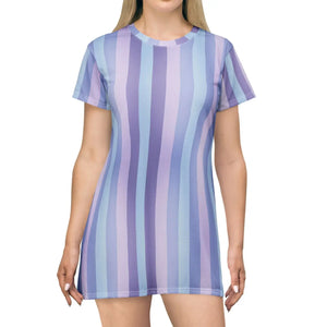 Pastel Vertical Stripe T-shirt Dress – Cotton - Dipaliz - Dresses - s