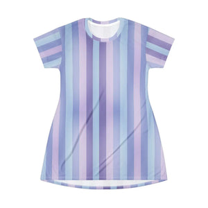 Pastel Vertical Stripe T-shirt Dress – Cotton - Dipaliz - Dresses - s