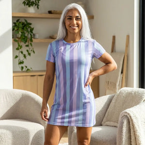 Pastel Vertical Stripe T-shirt Dress - Mint Aop Casual - Dipaliz - l - Dresses