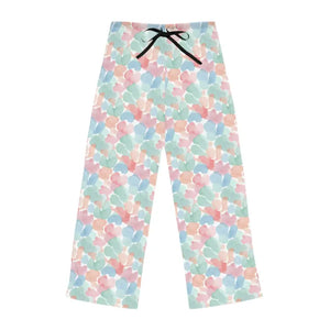 Pajamas - Pastel Watercolor Hearts Pajama Pants - Cozy Lounge Sleepwear - Dipaliz