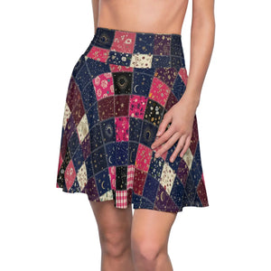 Patchwork Moon Skater Skirt, Floral & Celestial Aop Women’s - Skirts