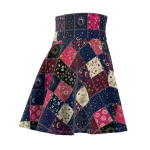 Patchwork Moon Skater Skirt, Floral & Celestial Aop Women’s - Skirts