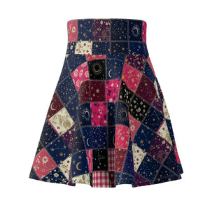 Patchwork Moon Skater Skirt, Floral & Celestial Aop Women’s - Skirts