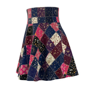 Patchwork Moon Skater Skirt, Floral & Celestial Aop Women’s - Skirts