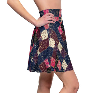 Patchwork Moon Skater Skirt, Floral & Celestial Aop Women’s - Skirts