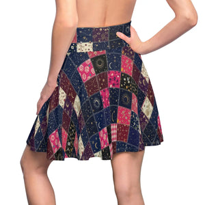 Patchwork Moon Skater Skirt, Floral & Celestial Aop Women’s - Skirts
